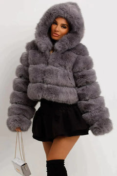 Kuschelige Wintermantel Jacke mit Kapuze